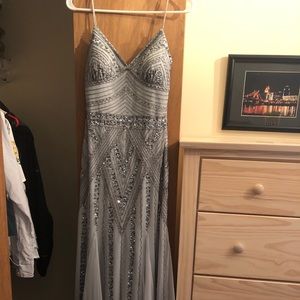 Sequined grey, prom dress.